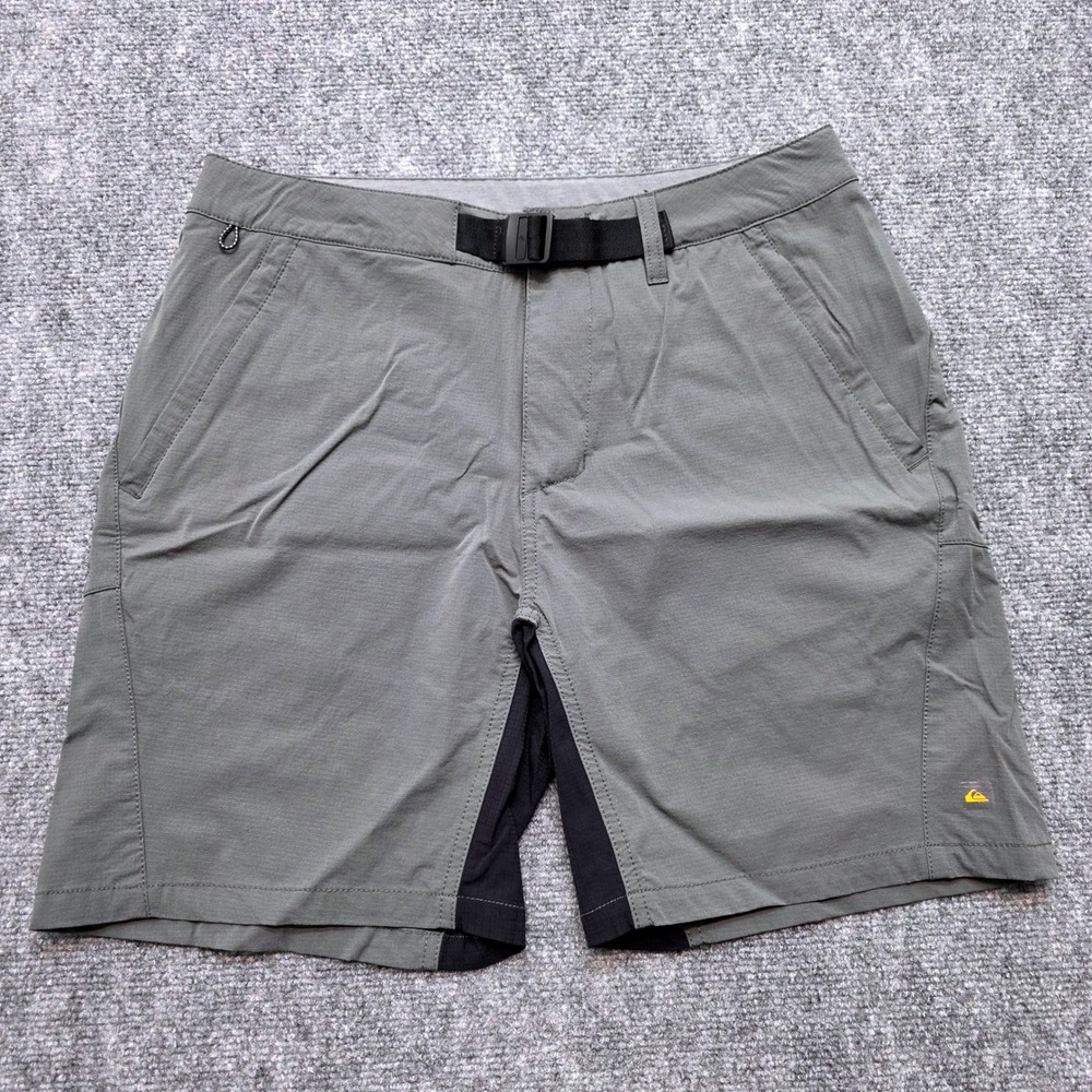 Quiksilver Waterman Mens Hybrid Shorts 32 Grey Ripstop Cargo Belted Swim Walk 7"